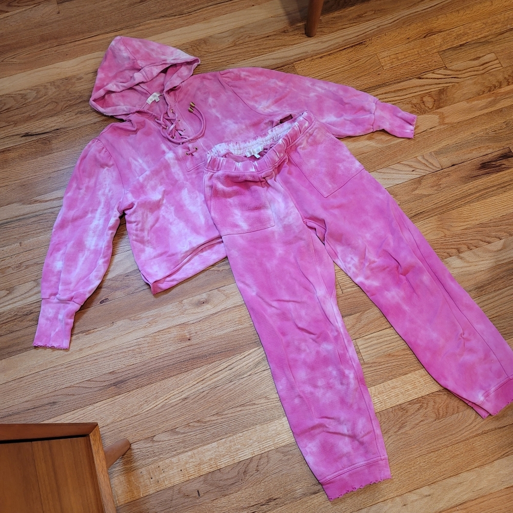 Loveshackfancy Blex Hoodie and Sweatpant Jogger Pink Tie Dye Size XS Pre-owned